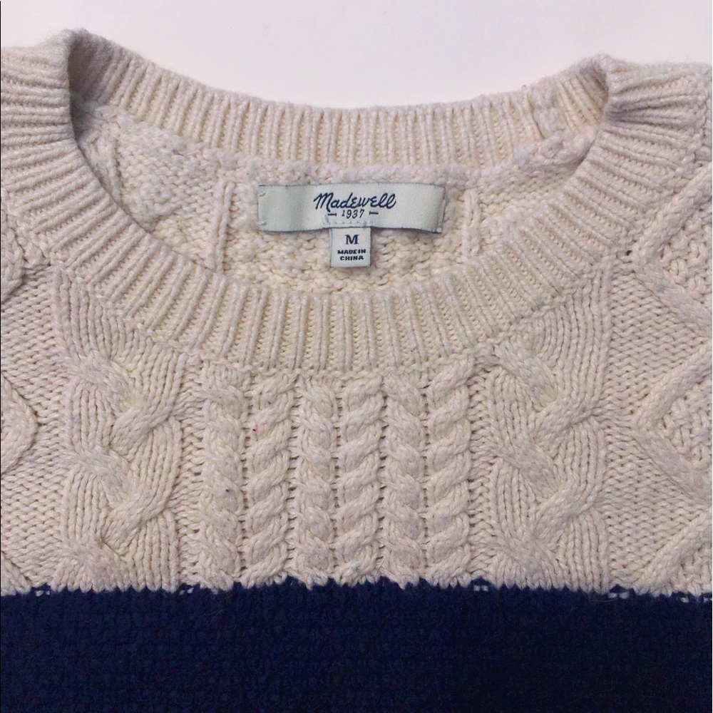 Blue & White Oversized Crochet Madewell Sweater ⭐️