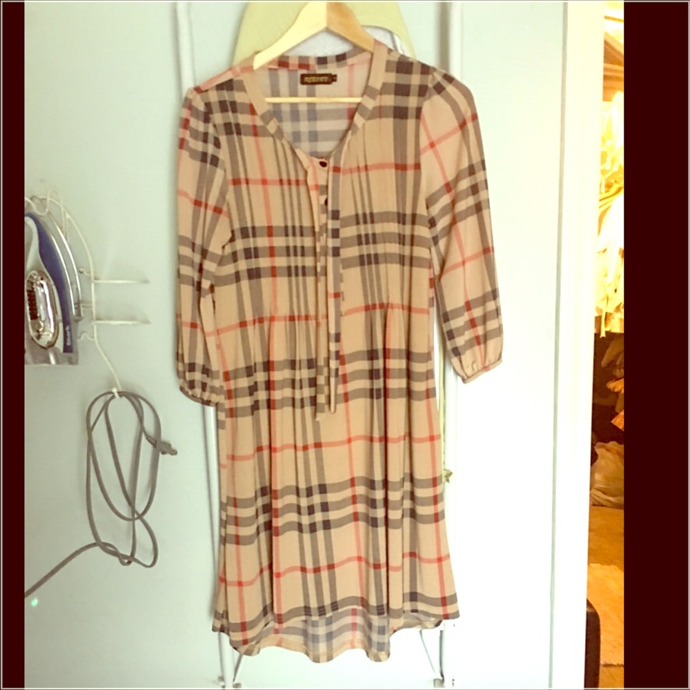 Reborn tan square pattern Burberry style dress