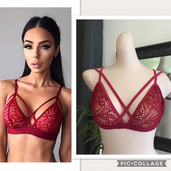 Red Garnet Lace Caged Bralette Top - Picture 2 of 4