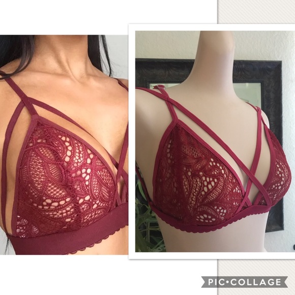 Red Garnet Lace Caged Bralette Top - Picture 3 of 4
