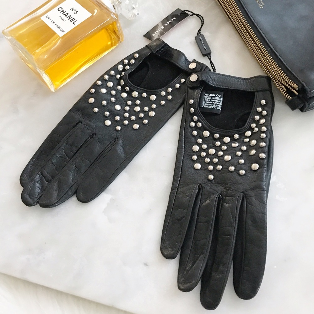 Karen Millen black Leather studded driving gloves