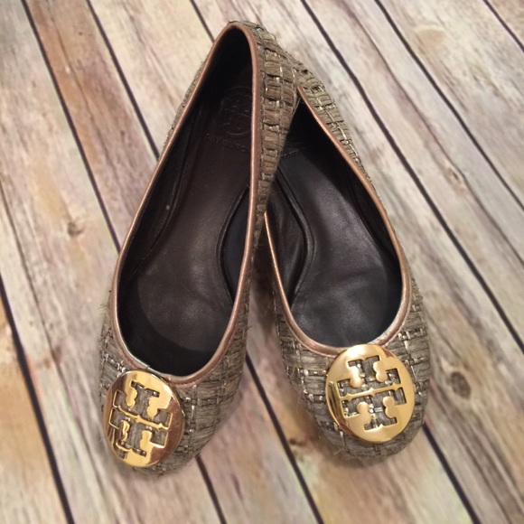 Tory Burch Shoes - Tory Burch Golden Woven Reva Flats Size 7.5