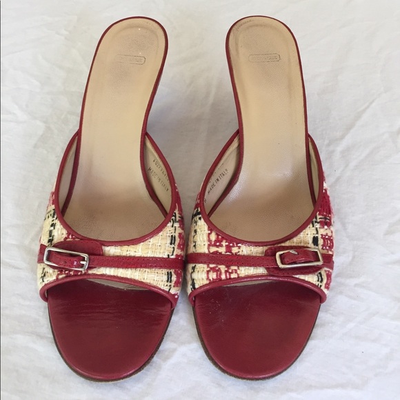 Coach Shoes - .Coach. Fabric and leather red mules