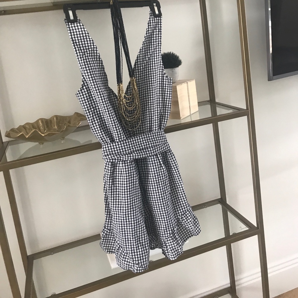 Gingham black and white romper