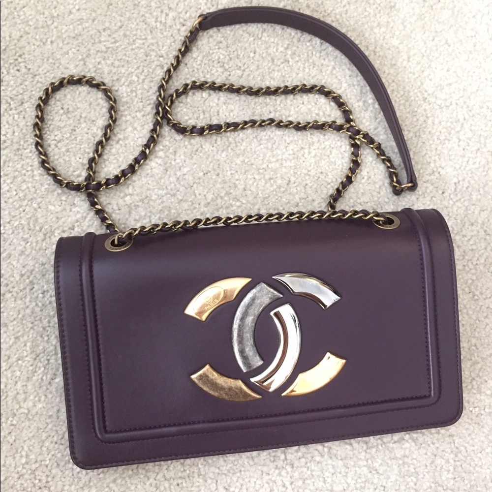 Chanel Crossbody Bag Purple with Large Logo