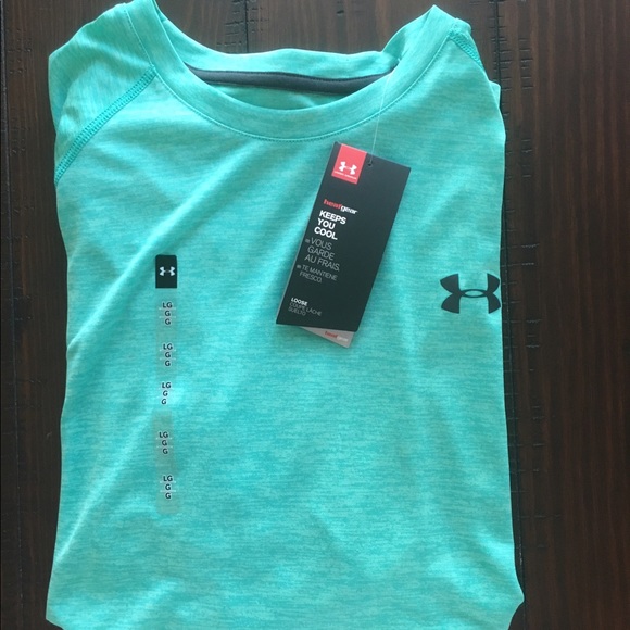 UA LIGHT HEATHER GREEN HEATGEAR CREW NECK - Picture 2 of 7