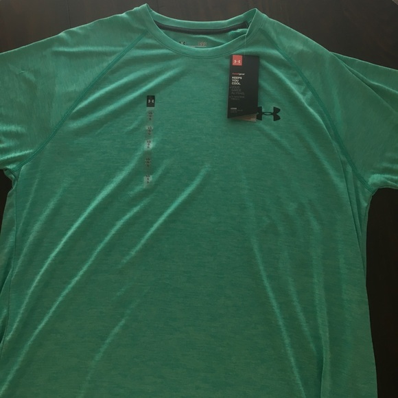 UA LIGHT HEATHER GREEN HEATGEAR CREW NECK - Picture 6 of 7