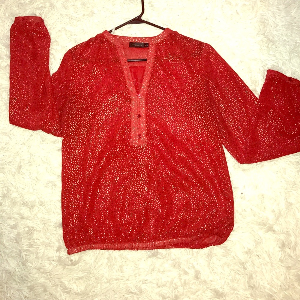 Sheer Red w- Gold Sparkle Blouse from The Limited!