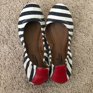 Navy white striped flats