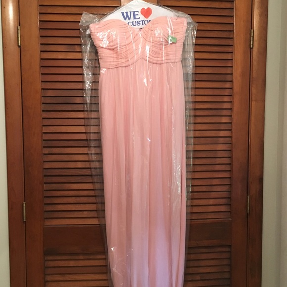 Donna Morgan blush pink strapless chiffon gown - Picture 2 of 2