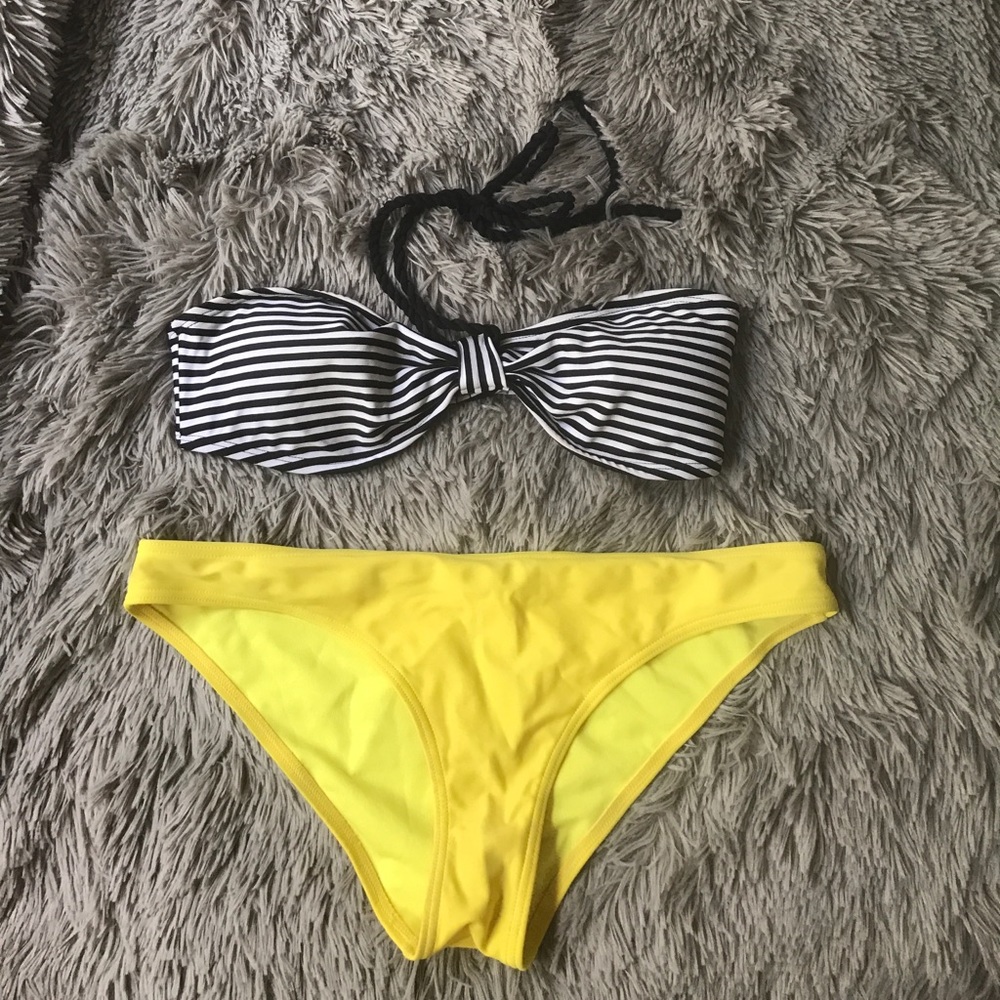 F21 Striped Black/White Top & Bright Yellow Bottom
