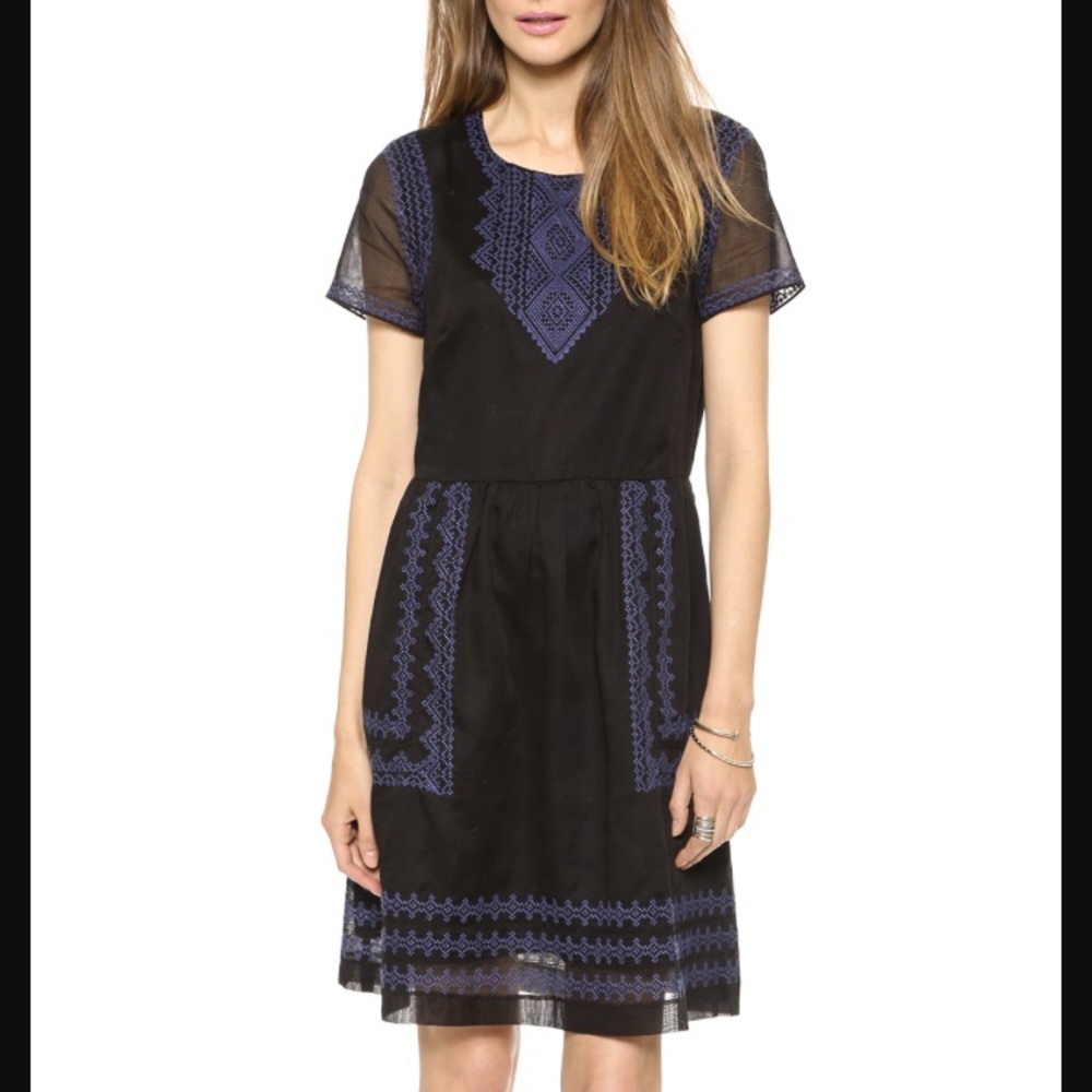 Madewell Augustine Black Blue Embroidered Dress