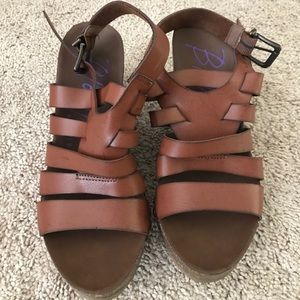 Brown strappy wedges