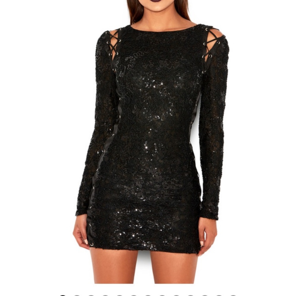 Bead and sequin encrusted black dress