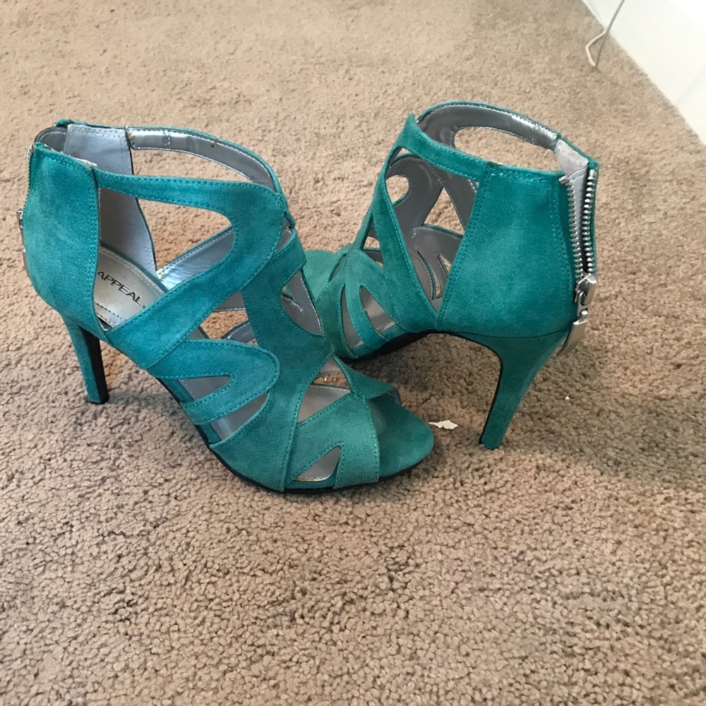 Teal strappy heels