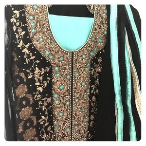 Gorgeous Pakistani Gown Kameez Silk Pants Dupata