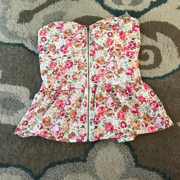 Papaya Tops - Rosie Floral print front zip tube top size Small