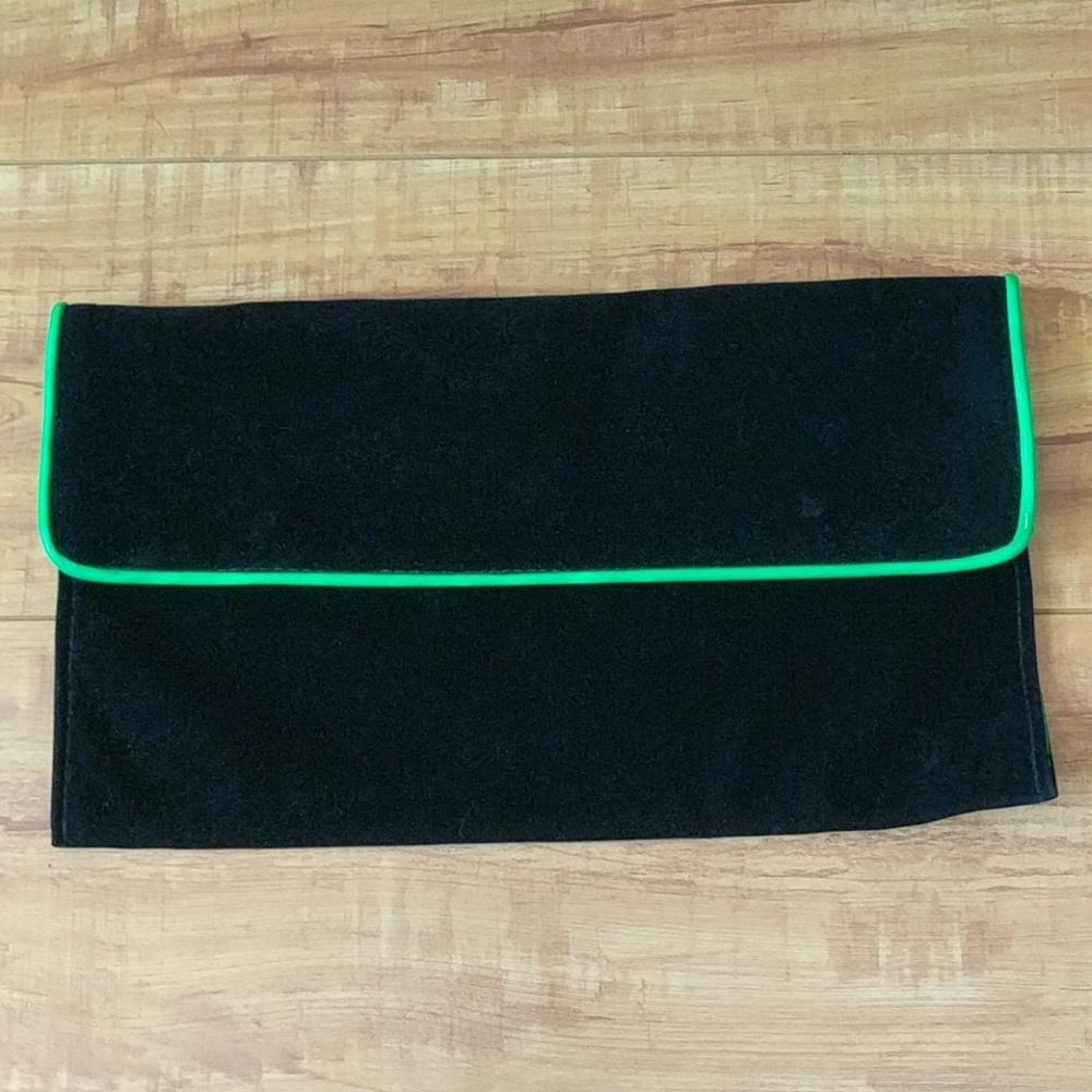 Giannini Black Velvet Wristlet w Neon Green Trim