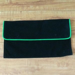 Giannini Black Velvet Wristlet w Neon Green Trim