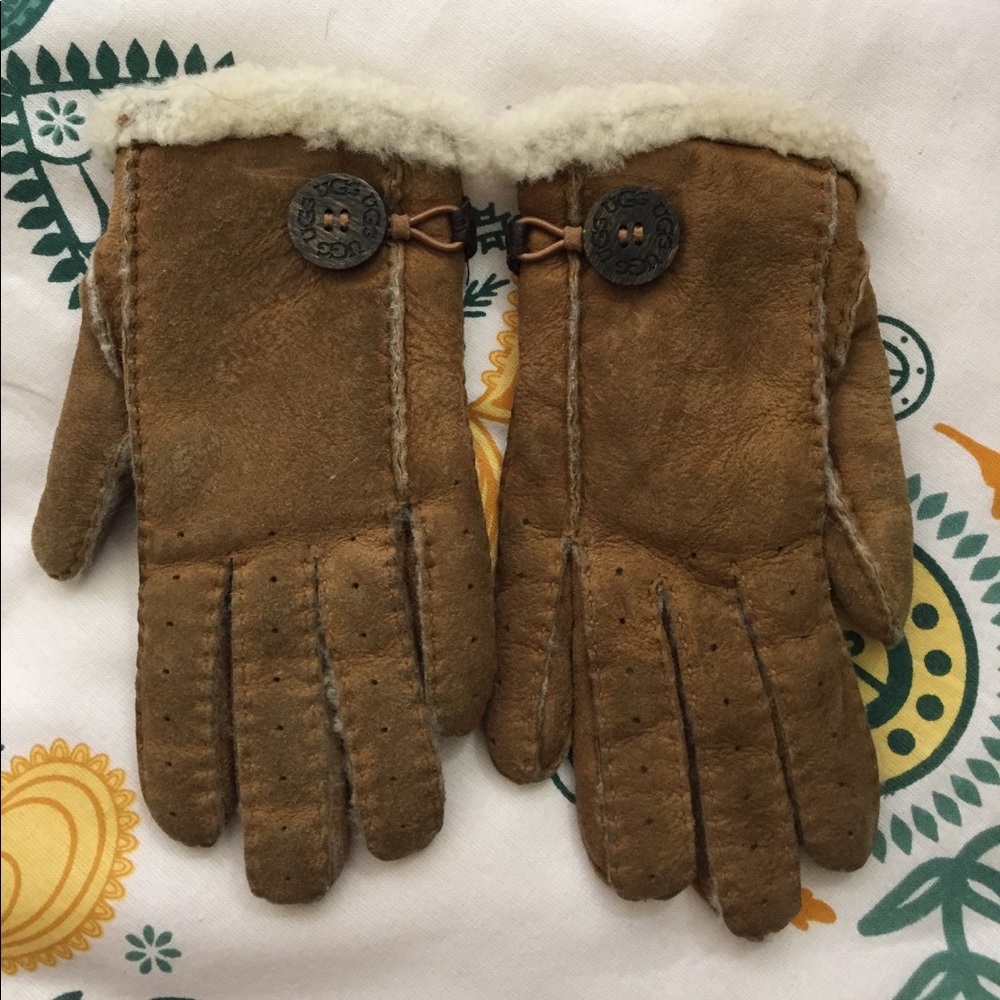 Authentic UGG Sand Leather Fur Gloves EUC