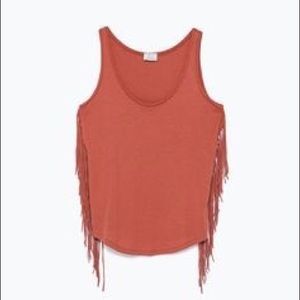 Zara t shirt tank top with side fringe