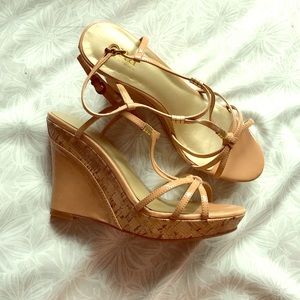 a.n.a Cork and Patent Leather Wedge Heels, Sandals