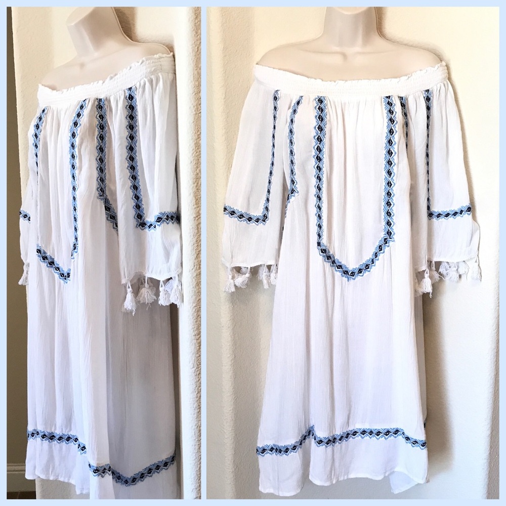 Boho Cold Shoulder Embroidered Beach Dress - Picture 2 of 7