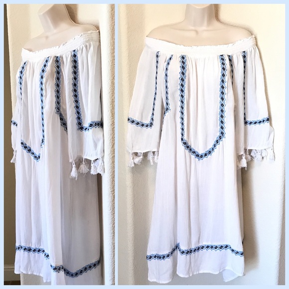 Boho Cold Shoulder Embroidered Beach Dress - Picture 2 of 8