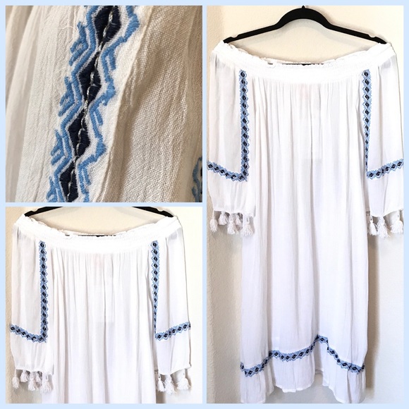 Boho Cold Shoulder Embroidered Beach Dress - Picture 5 of 8