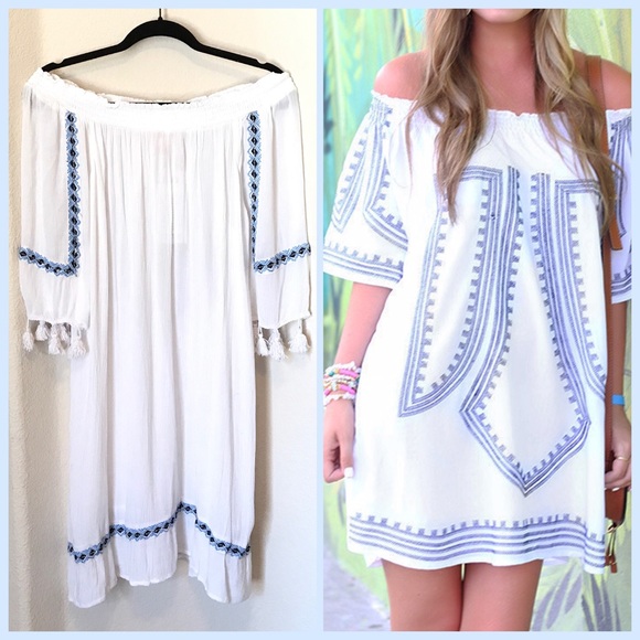 Boho Cold Shoulder Embroidered Beach Dress - Picture 7 of 8