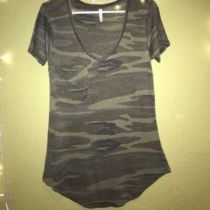 Sheer camo v-neck