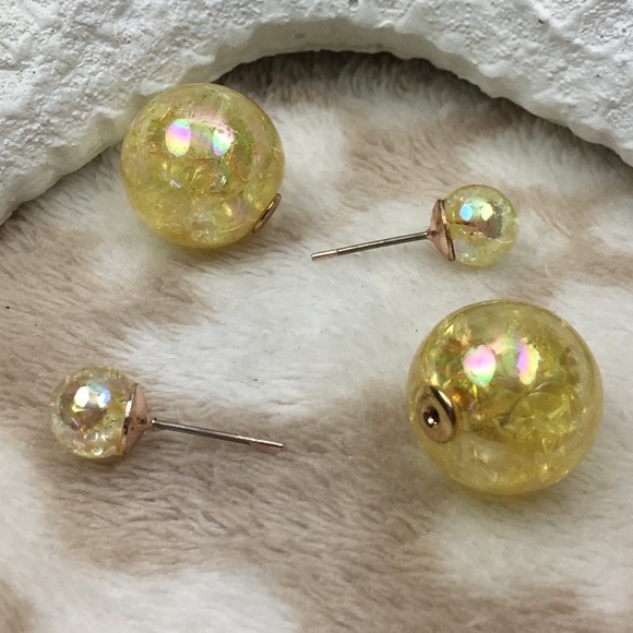 Yellow Double Stud Earrings - Picture 4 of 8