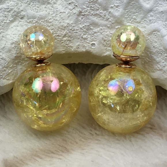 Yellow Double Stud Earrings - Picture 2 of 8