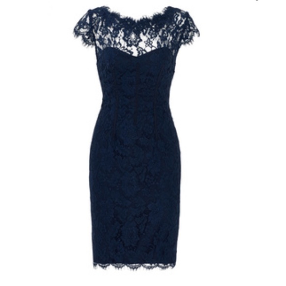 Monique Lhuillier Navy Lace Backless Dress