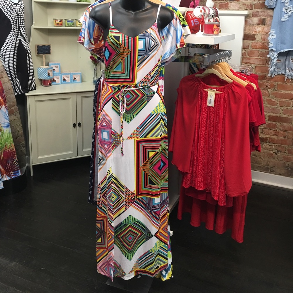 Multi- Color Maxi Dress with side slit.