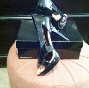 Black Peeptoe Patent Pumps