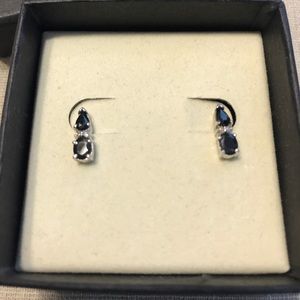 Zales 10k White Gold Diamond & Sapphire Earrings