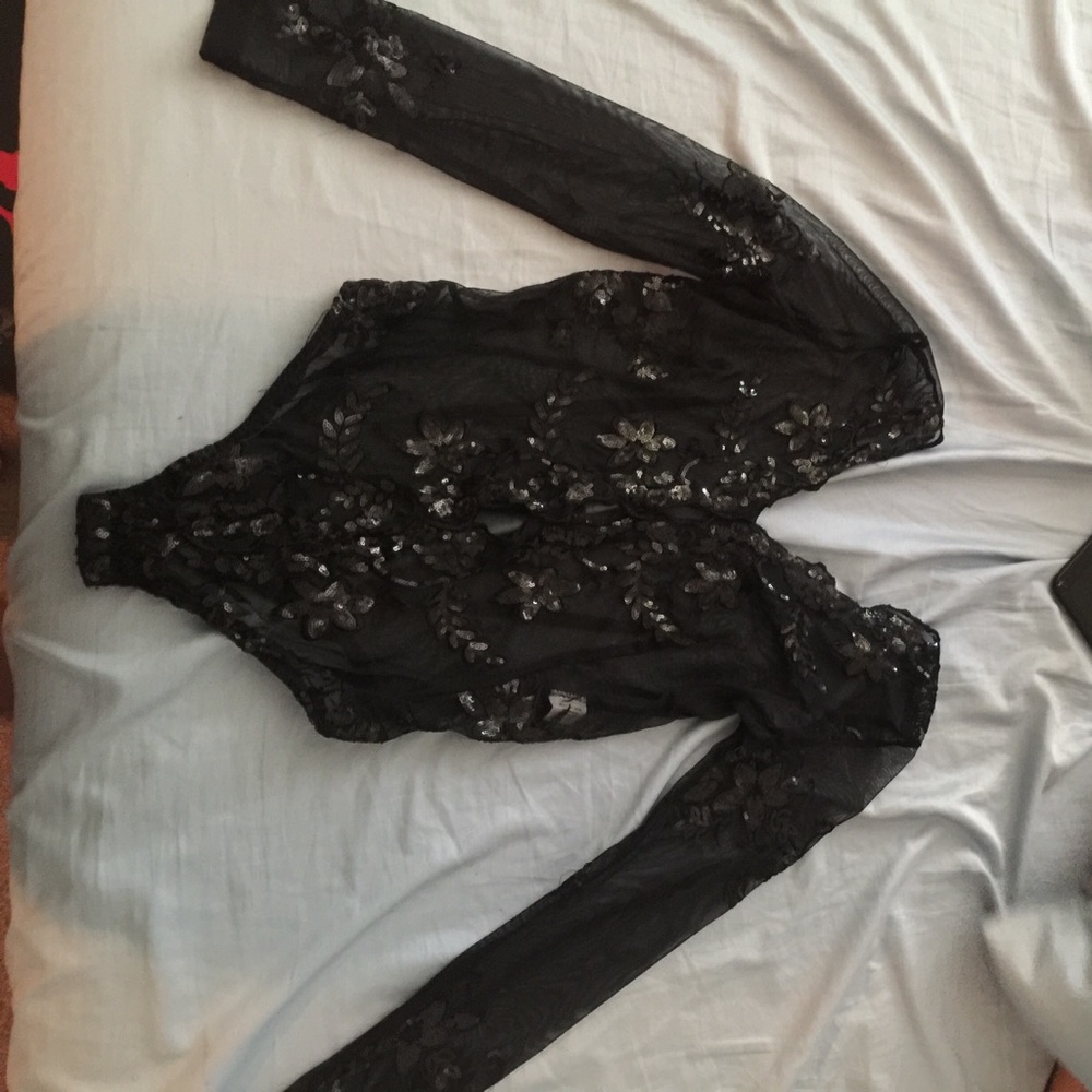 Sequin mesh body suit