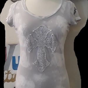 Gray and white Velvet Stone top with silver beaded