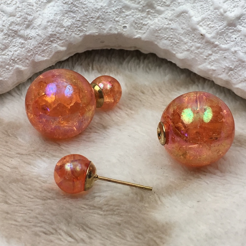 Orange Double Stud Earrings Halloween - Picture 2 of 7