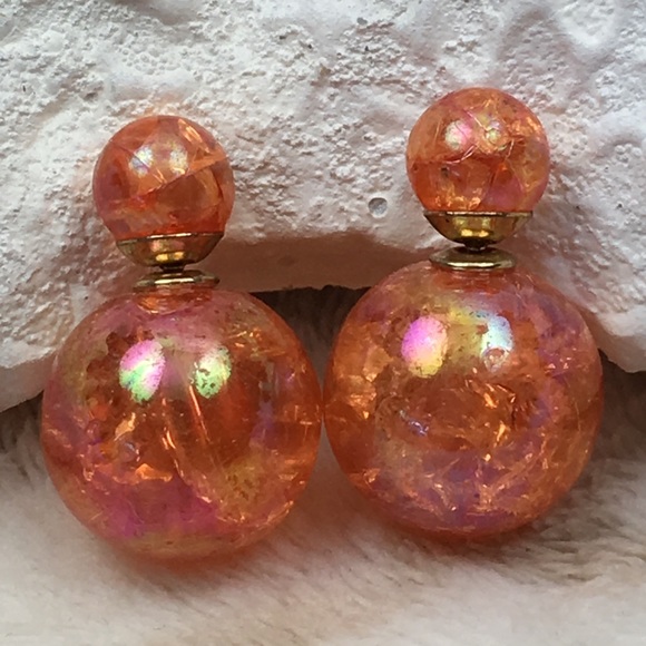 Orange Double Stud Earrings Halloween - Picture 3 of 7