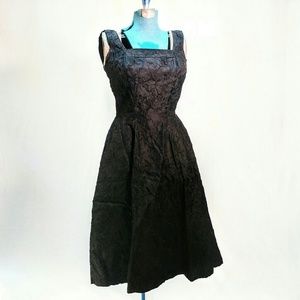 Vintage 1960s black satin brocade party dress