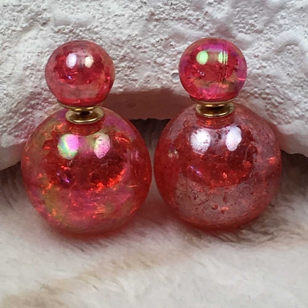Red Iridescent Double Stud Earrings - Picture 3 of 7
