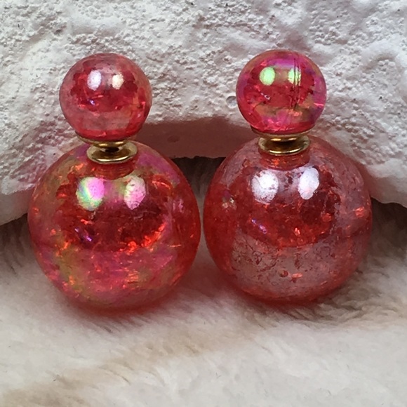 Red Iridescent Double Stud Earrings - Picture 3 of 7