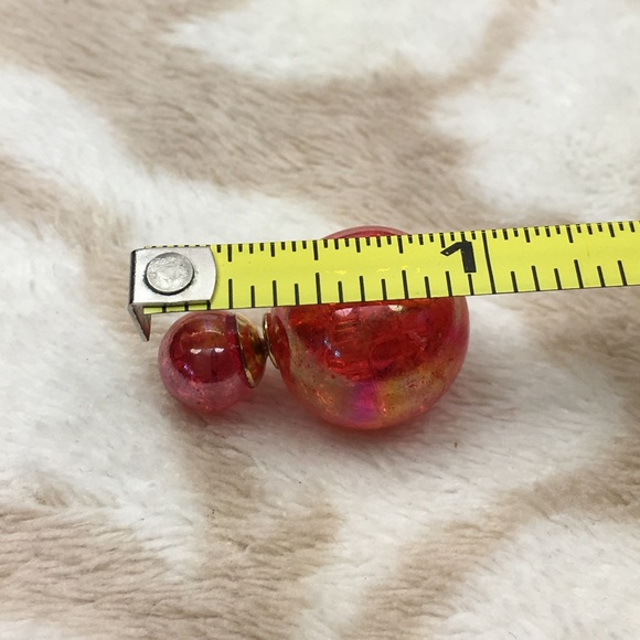 Red Iridescent Double Stud Earrings - Picture 6 of 7
