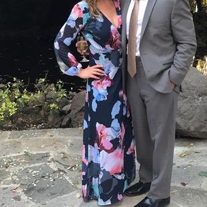 bar iii printed wrap maxi dress