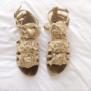 Topshop Flat Sandals with Embellished Flowers