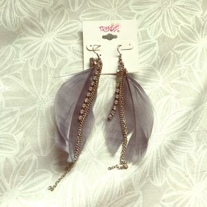 Dangle Feather and Jewel Earrings