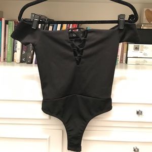 Missguided black off-shoulder lace up bodysuit