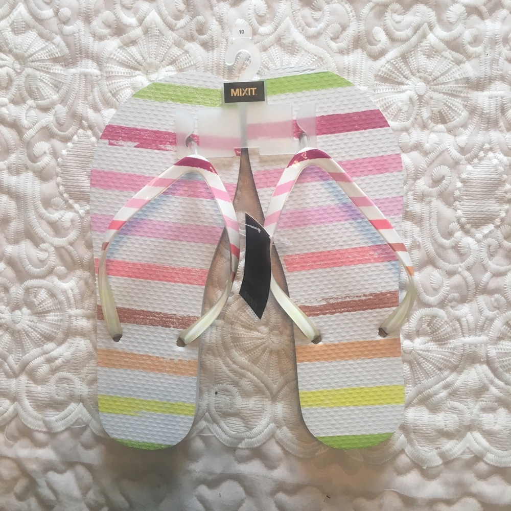 JCP multi-stripe flip flops size 10